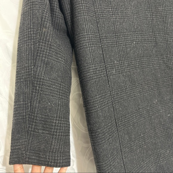 GUESS Grey Black Leather & Wool Blend Plaid Zip Up Coat - Picture 10 of 14